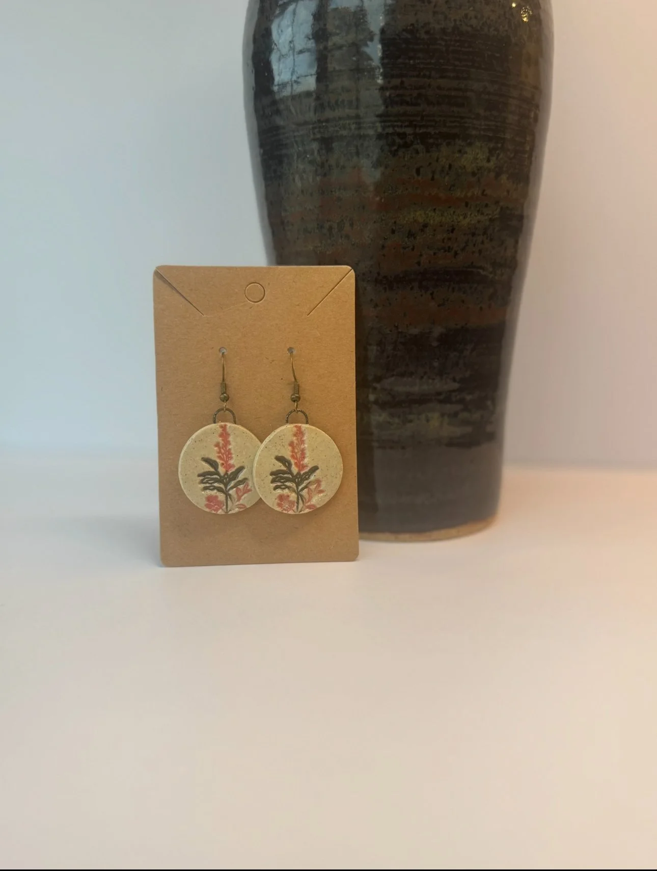 Round Pink Floral Impression Earrings