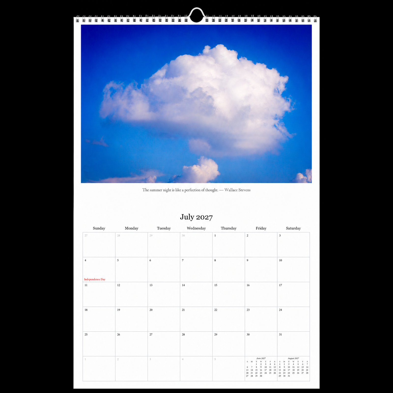 July page mockup from the 2027 Cloud Calendar
