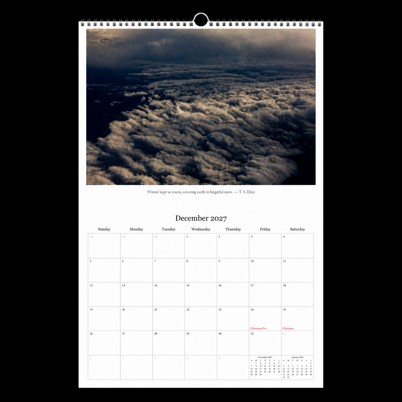 December page mockup from the 2027 Cloud Calendar