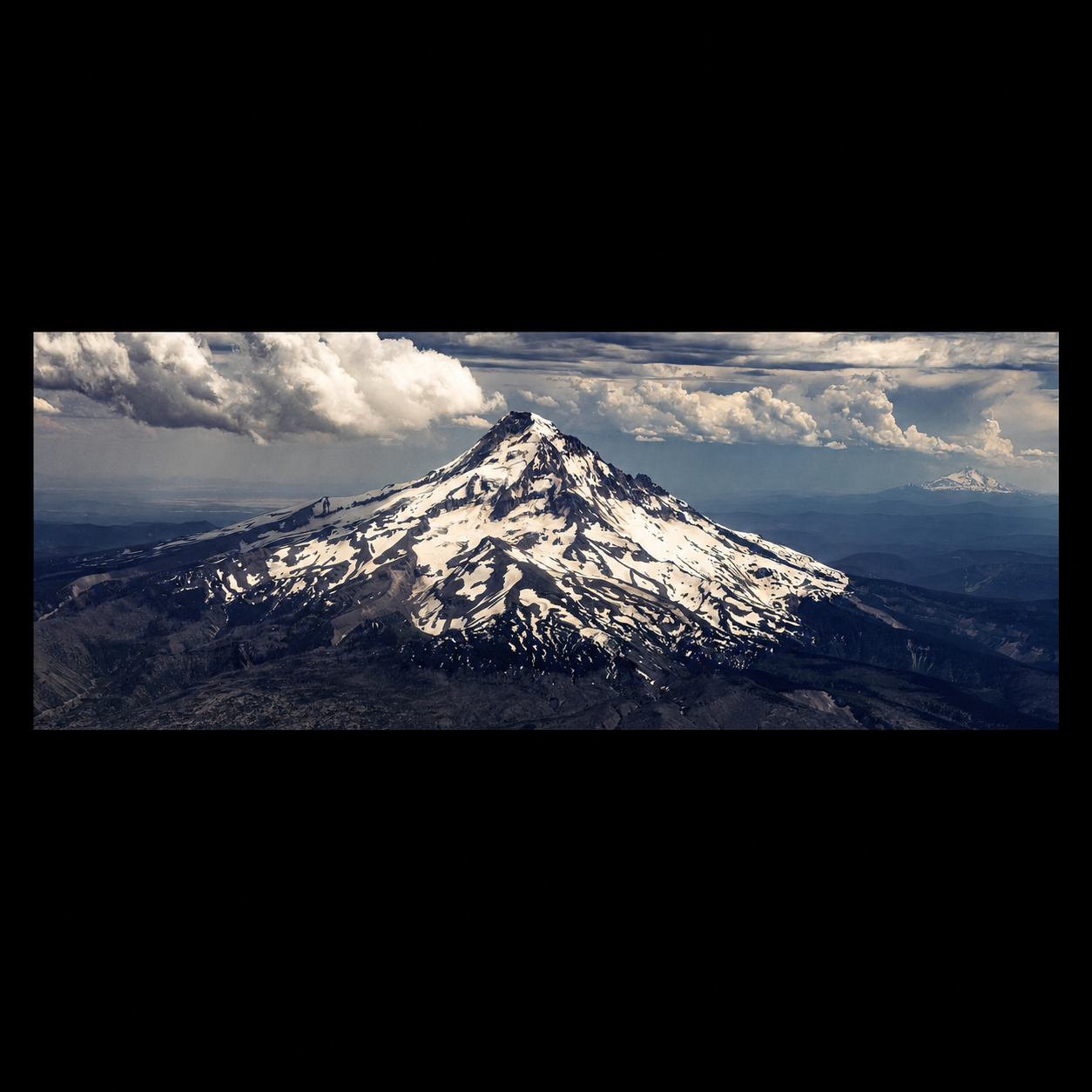 Catherdrals of the Cascades panoramic Mount Hood photograph presented in full against a black background
