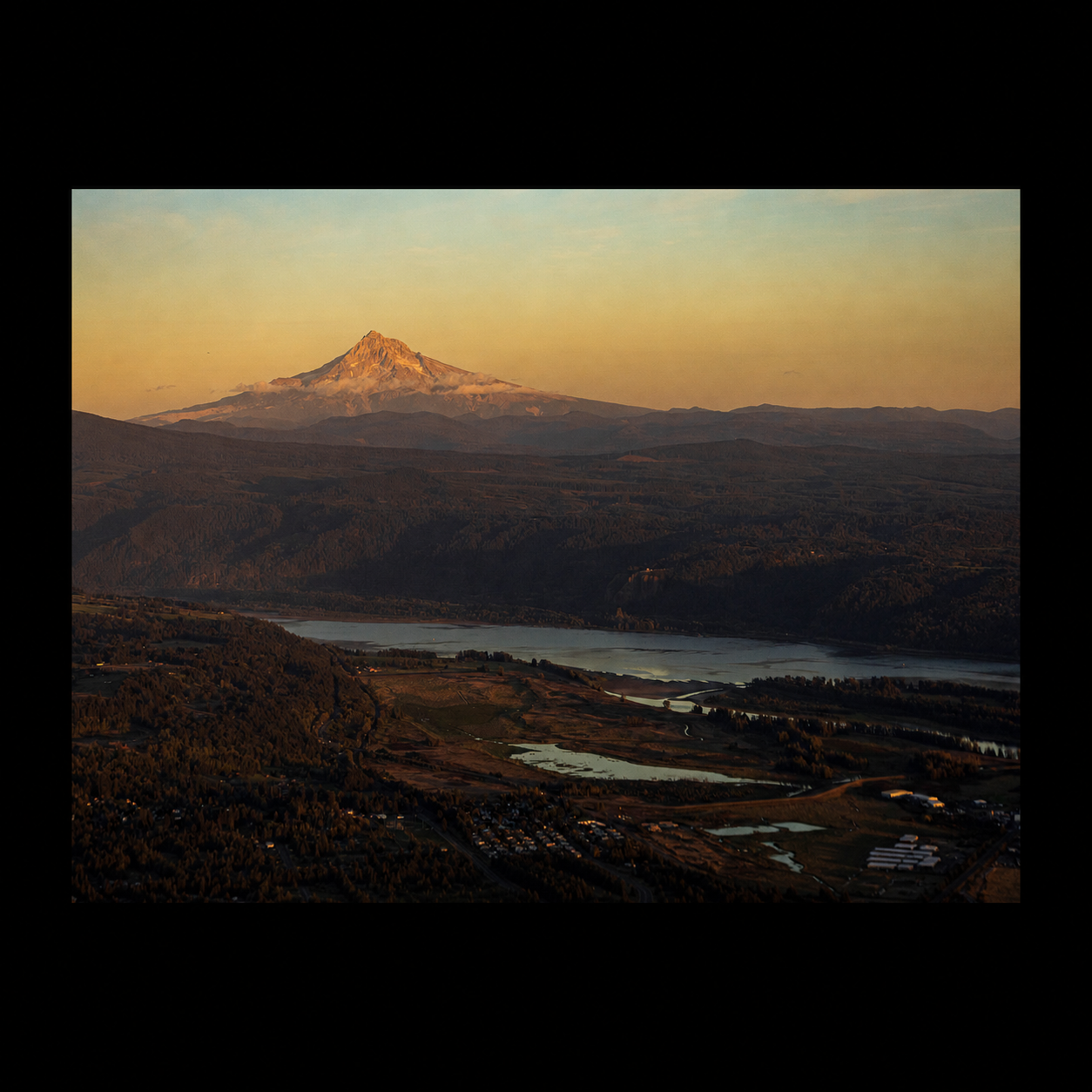 Promised Land Mount Hood and Columbia River photograph presented in full against a black background