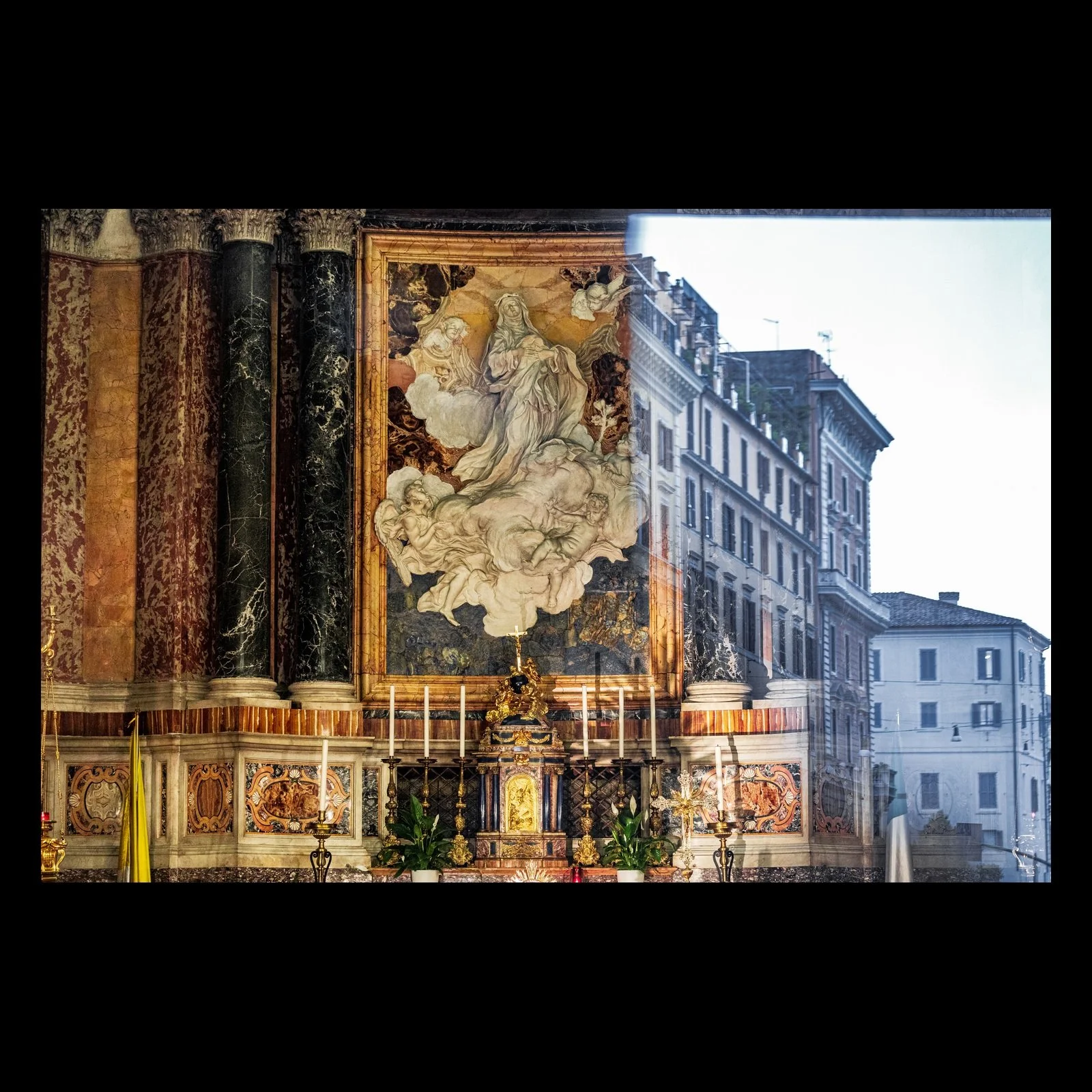 Sacred Reflection layered Roma photograph presented in full against a black background