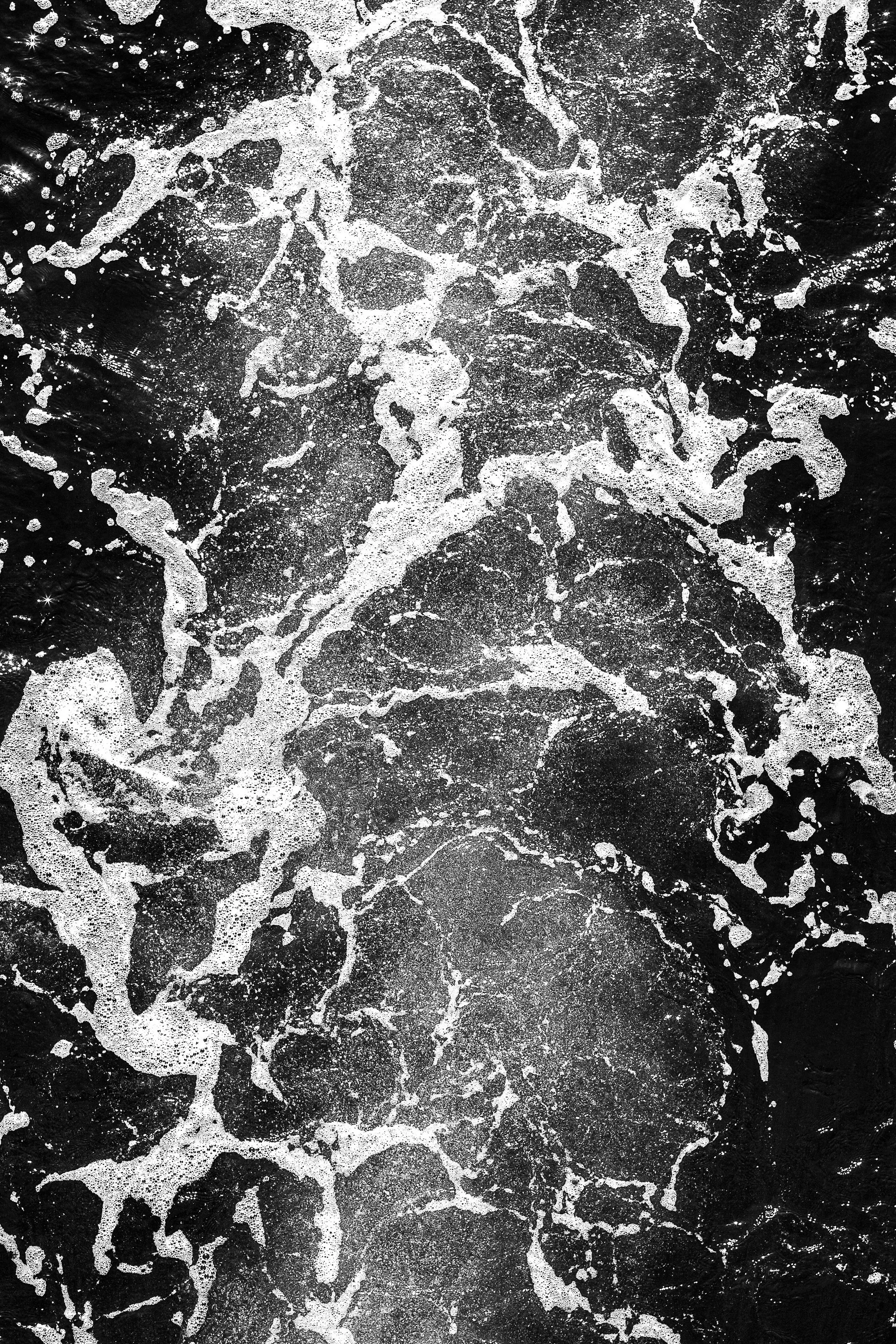 Detail crop from Black Water, emphasizing small bubbles and branching edges reveal several speeds within the surf
