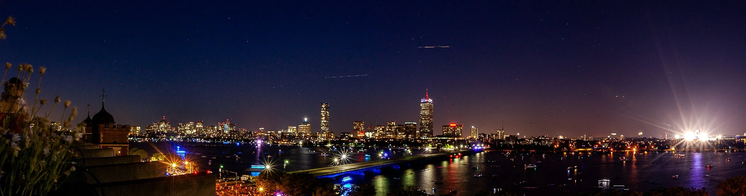 Complete uncropped artwork for Waterfront After Dark, showing city lights and a bright waterfront flare spread across a narrow nighttime panorama
