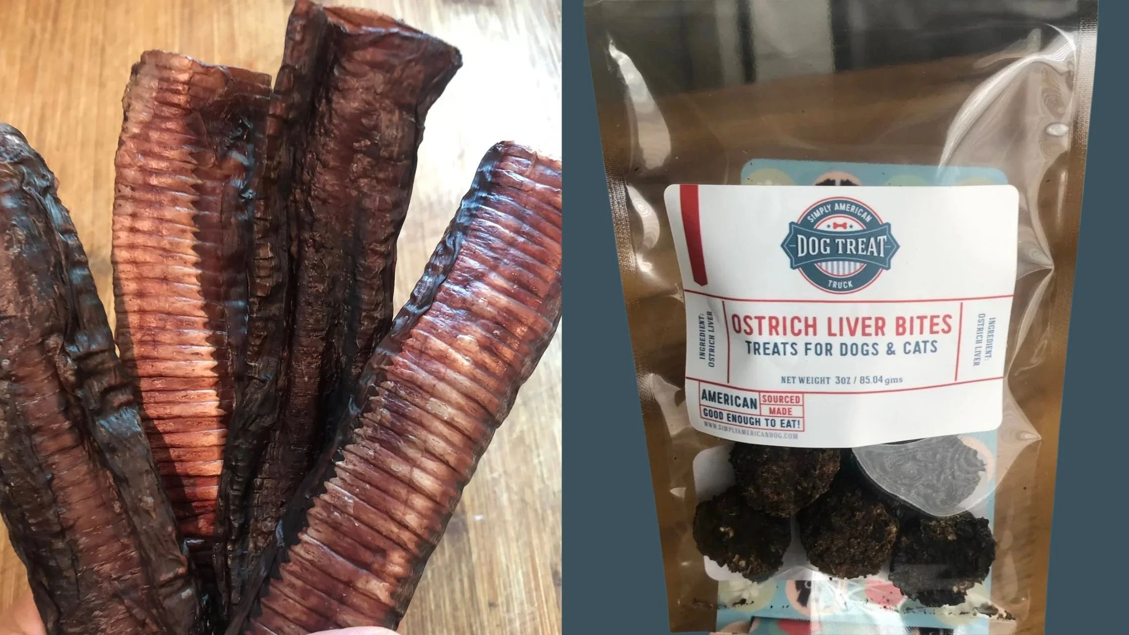 Ostrich trachea and ostrich liver bites treats for dogs