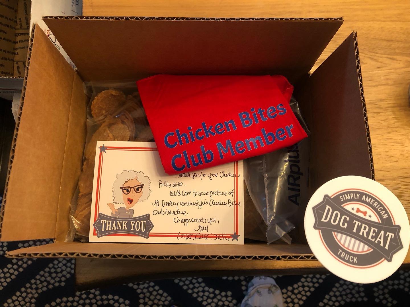 Chicken Bites Club members! Look for a spiffy bandana in your next order. At checkout click the boxes of how many dogs you have and their neck sizes. Easy breezy. Post pics on social media, tag us and let&rsquo;s grow the club together. Wanna join? O