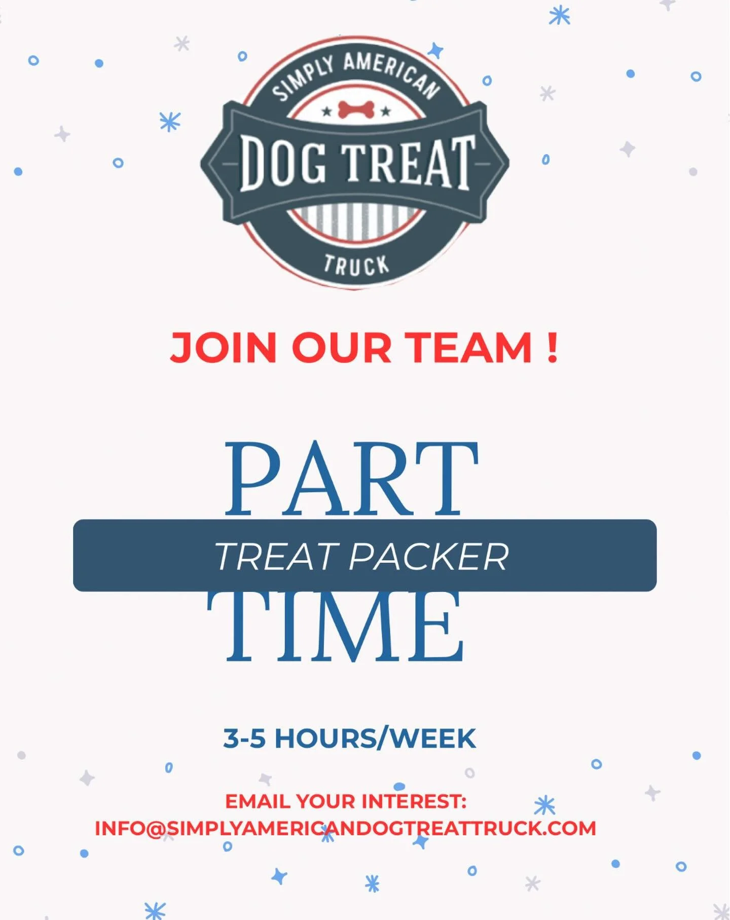 Hey everyone! We are growing our team to include a Treat Packer. It&rsquo;s a part time position with flexibility. Located in Belmont. 

🐾 You must be good with handling meat, fish and veggies- all cooked. 

🐾 You must be detail oriented and an ind