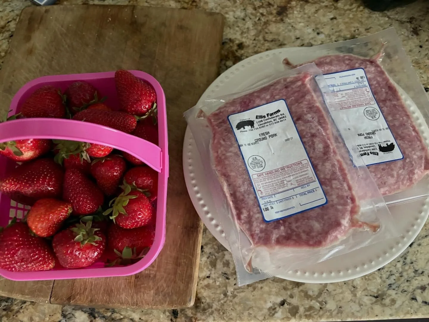 Incoming Treats: Pork &amp; Strawberry Dog Donuts! Made with locally sourced pork from @ellisfarmsnc and strawberries from Farmer Tom. We may or may not pop a few strawberries in our mouth during prep :) Reserve yours now for mail order or market pic