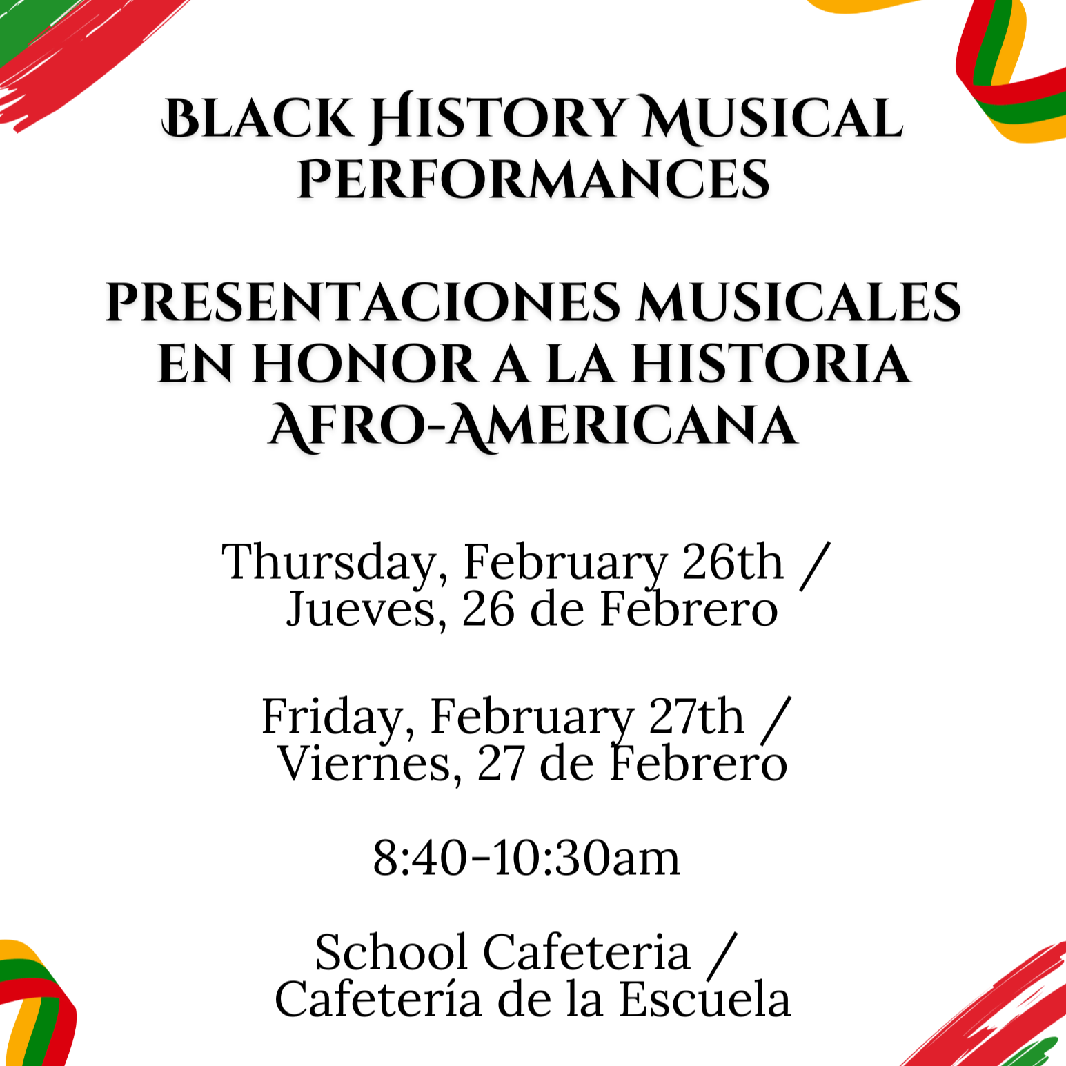 Black History Musical Performance / Presentación musical en honor a la historia Afro-Americana