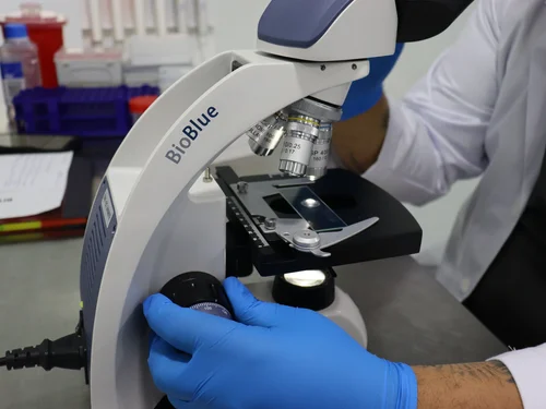 Manipulación de muestra en laboratorio