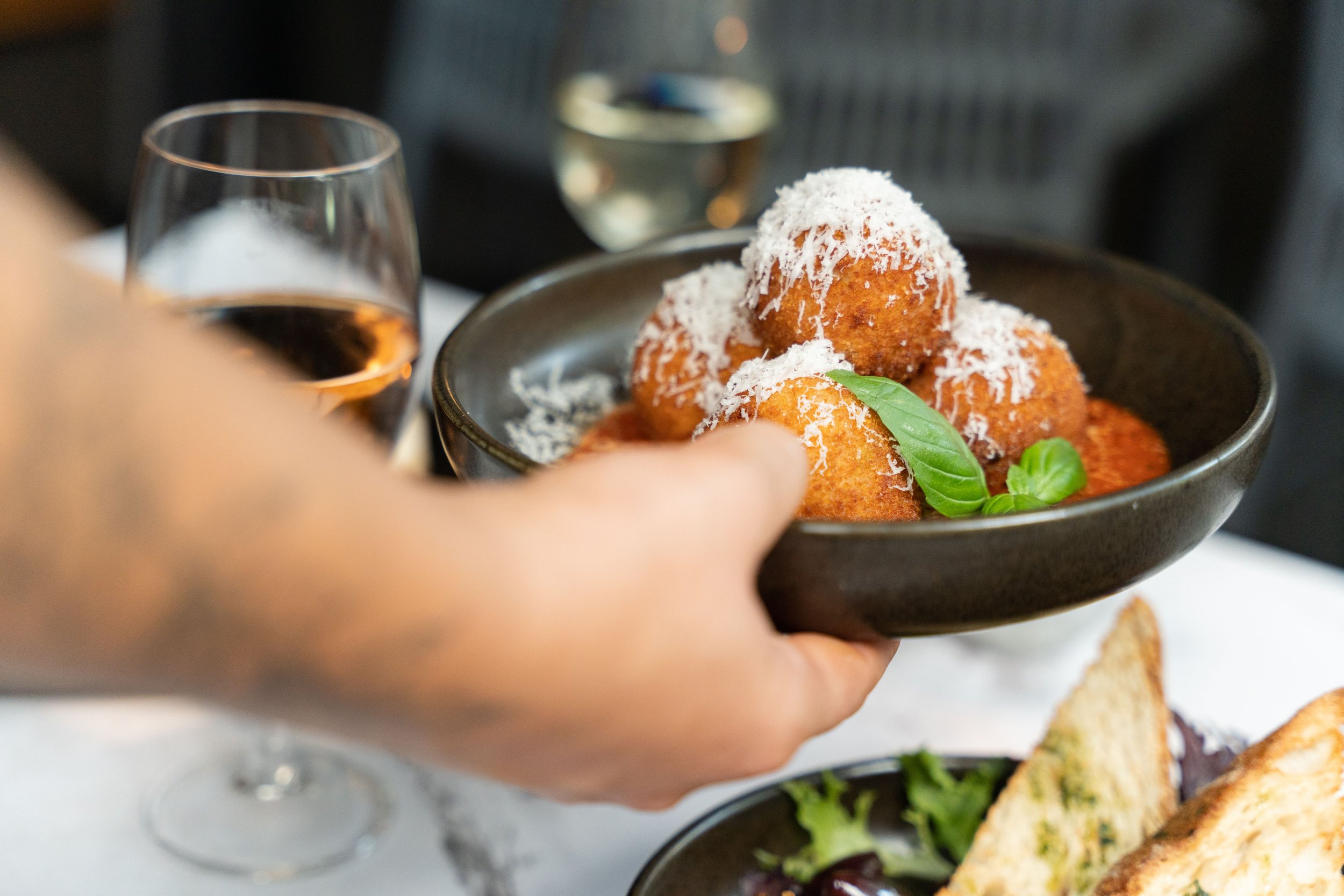 Arancini served in a bowl at Storia