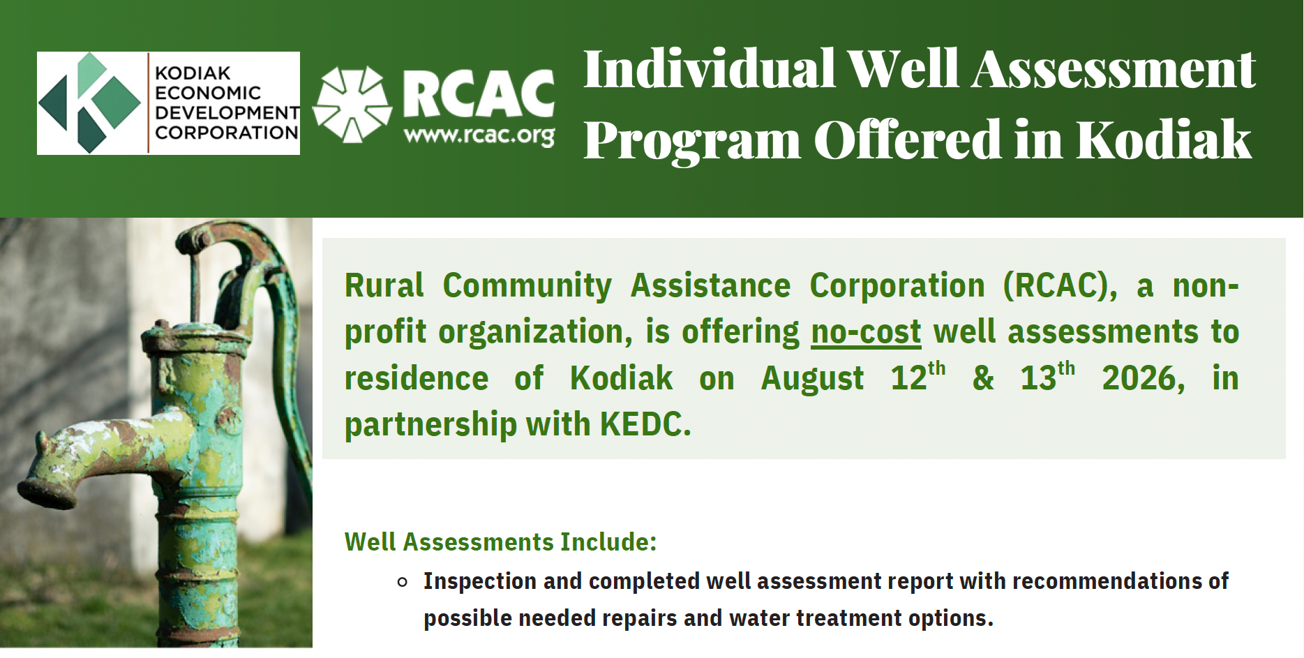 No-Cost Private Well Assessments Available in Kodiak August 12 and 13