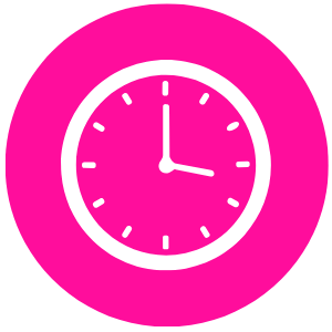 Pink background with a white clock showing 3:00.