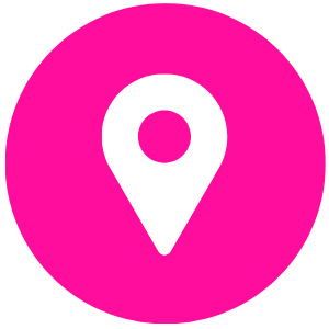 Pink background with a white location pin icon in the center.
