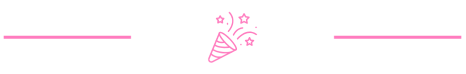 Celebration banner with pink party popper icon and confetti
