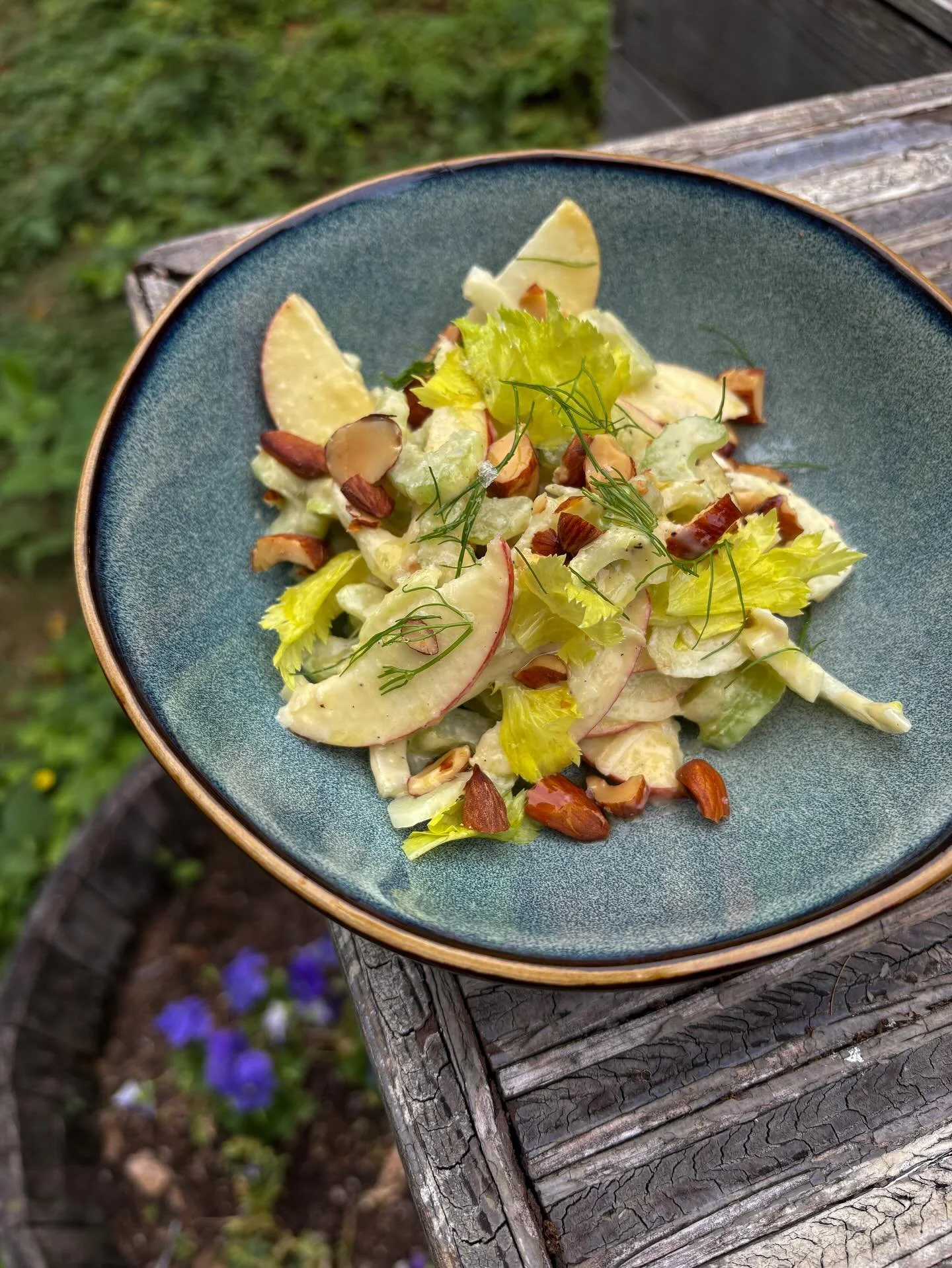 Apples, fennel, celery, salted almonds, shallot raspberry vinaigrette