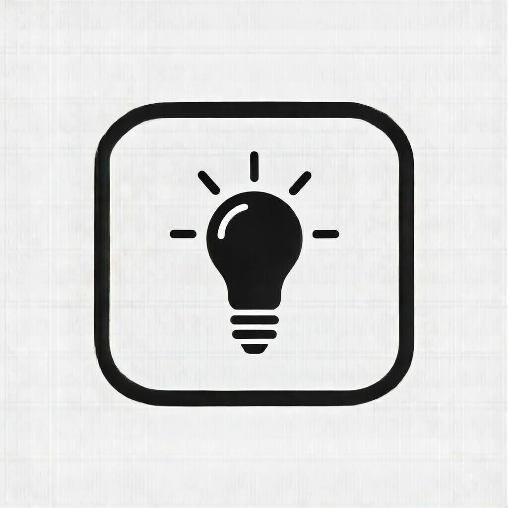 A black icon of a light bulb with rays of light around it, enclosed in a square with rounded corners.
