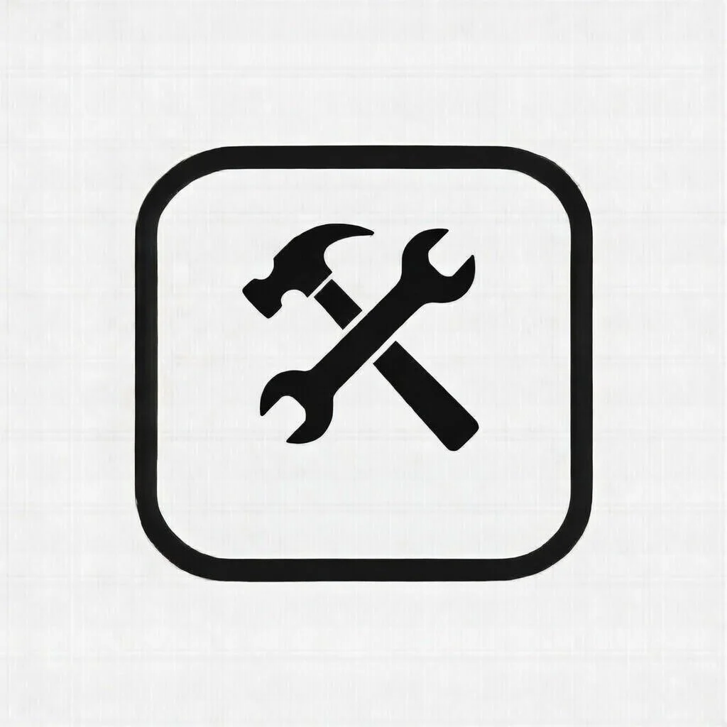 Icon with a hammer, a wrench, and a screwdriver crossed over each other inside a square border, indicating tools or maintenance.