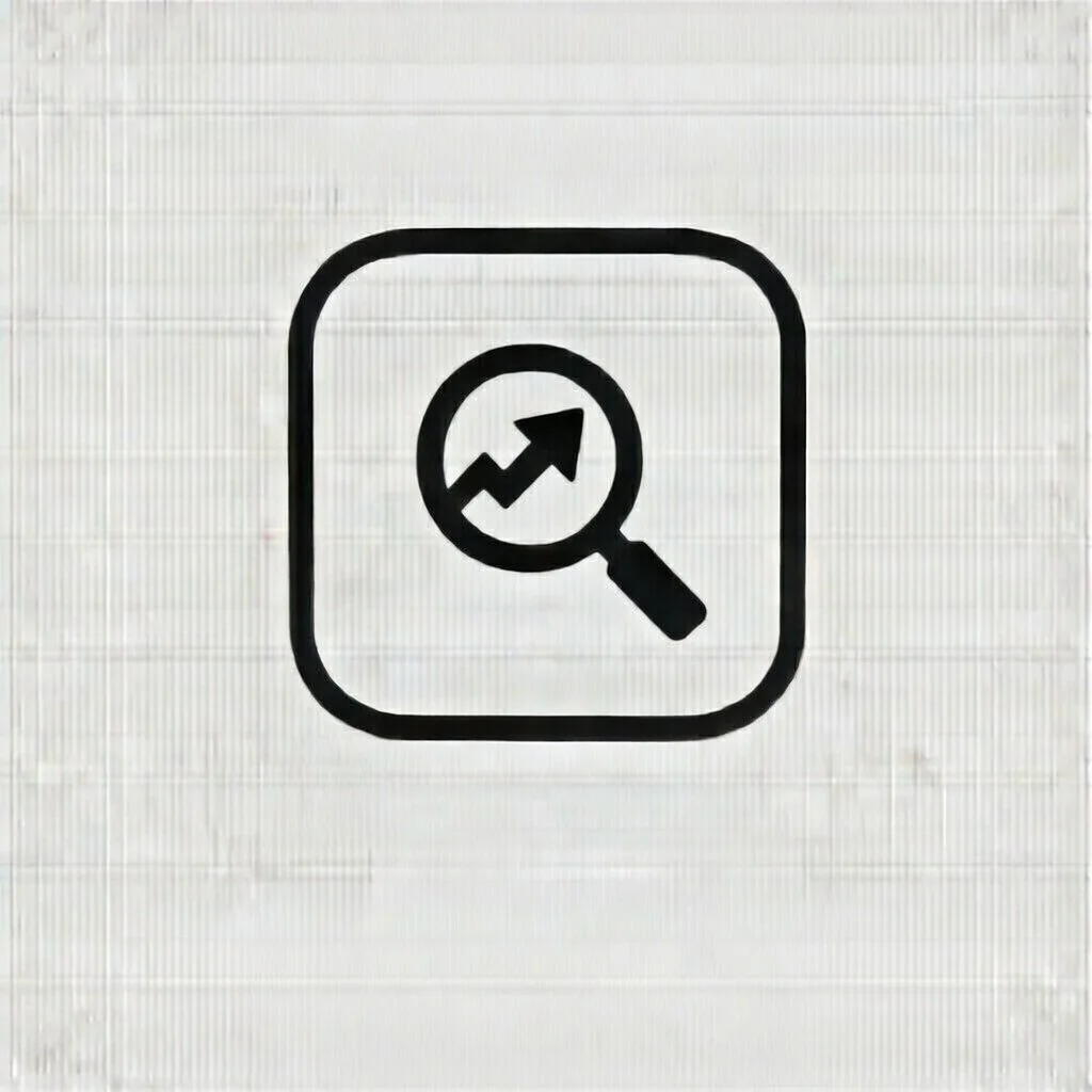 Icon of a magnifying glass with an upward trending arrow inside, indicating analysis or search for growth.