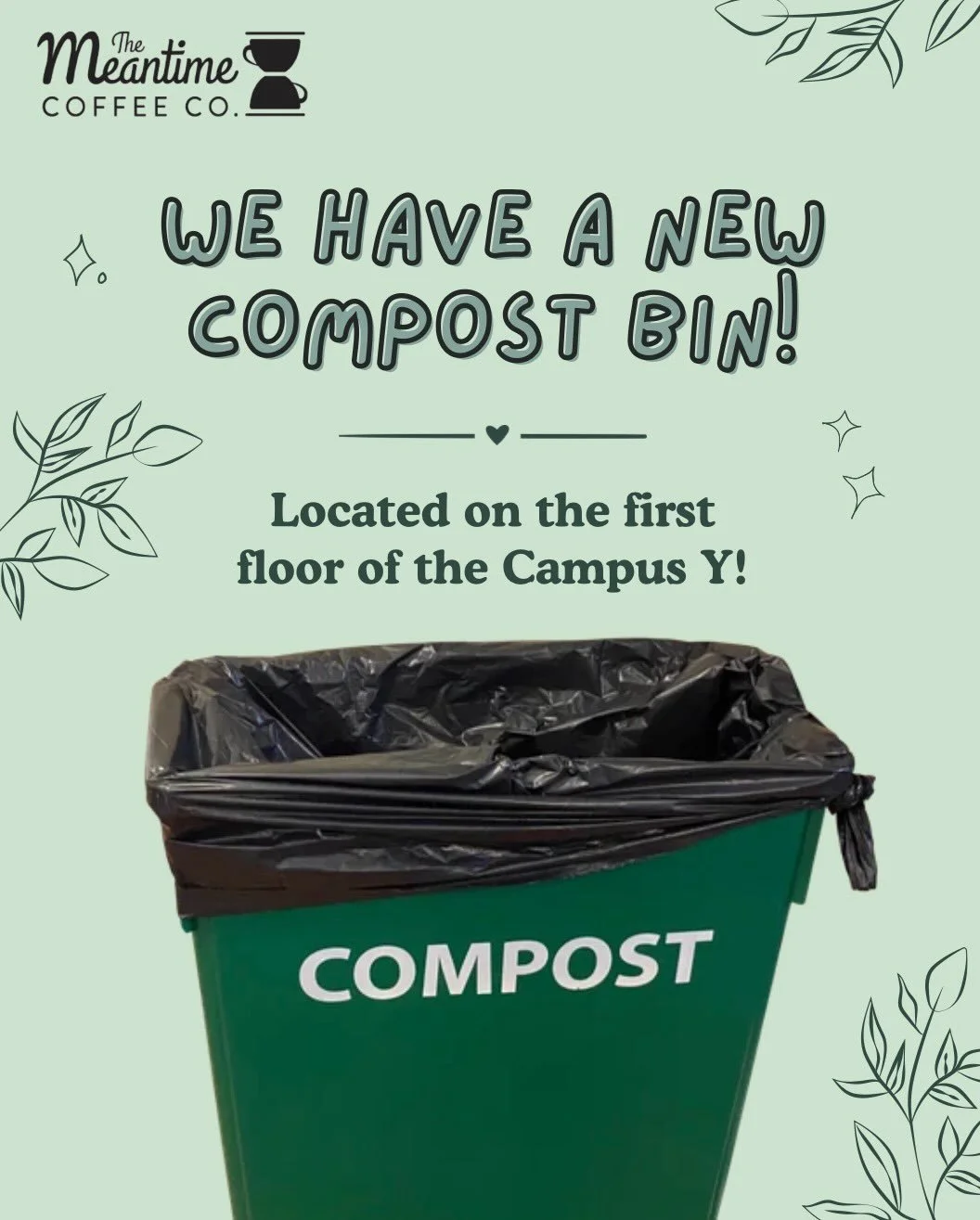 EXCITING COMPOST ANNOUNCEMENT ‼️🌱
Did you know one of our core values is sustainability? now you can help us with our BRAND NEW compost bin where you can throw all your Meantime cups, lids, straws, coffee stirrers, napkins, and sandwich clamshells n