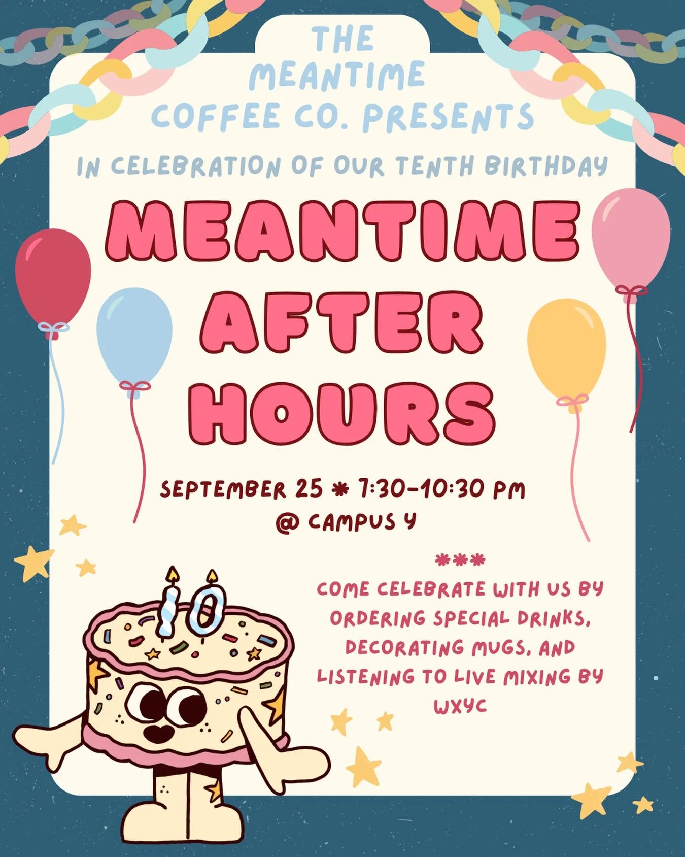 🎉YOU&rsquo;RE INVITED! 🎉 Meantime is celebrating our TENTH BIRTHDAY on September 25 and we would love for you all to come help us celebrate! From 7:30-10:30 pm we will be open serving a special, one-night-only menu at our Campus Y location! We will