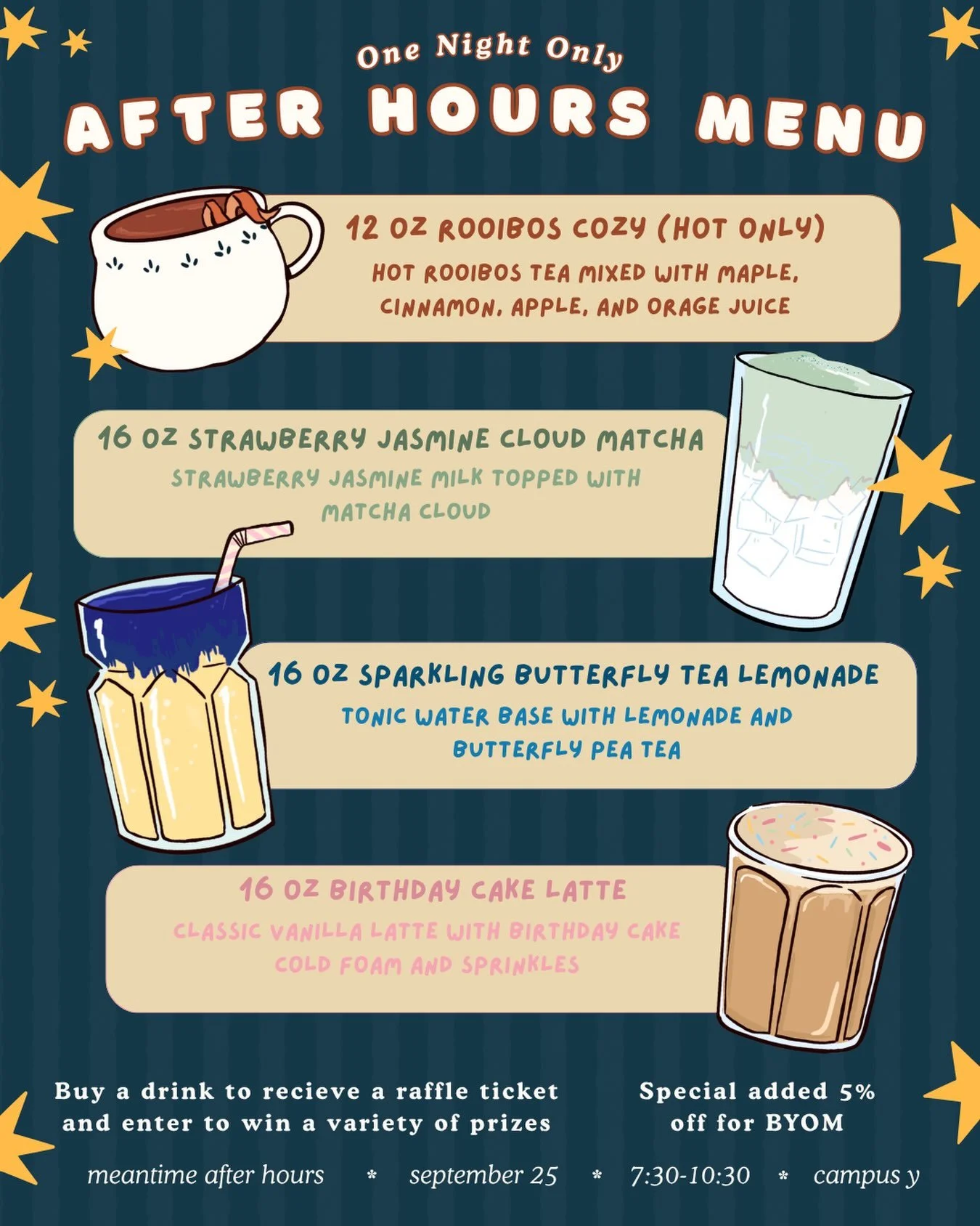 we are just a liiiittle extra for our birthday&hellip;. 🎂 

Meantime After Hours is happening TOMORROW from 7:30-10:30, with our specialty drinks available to order from 7:30-9:30! Order a drink to win a raffle ticket and enter to win a free piece o