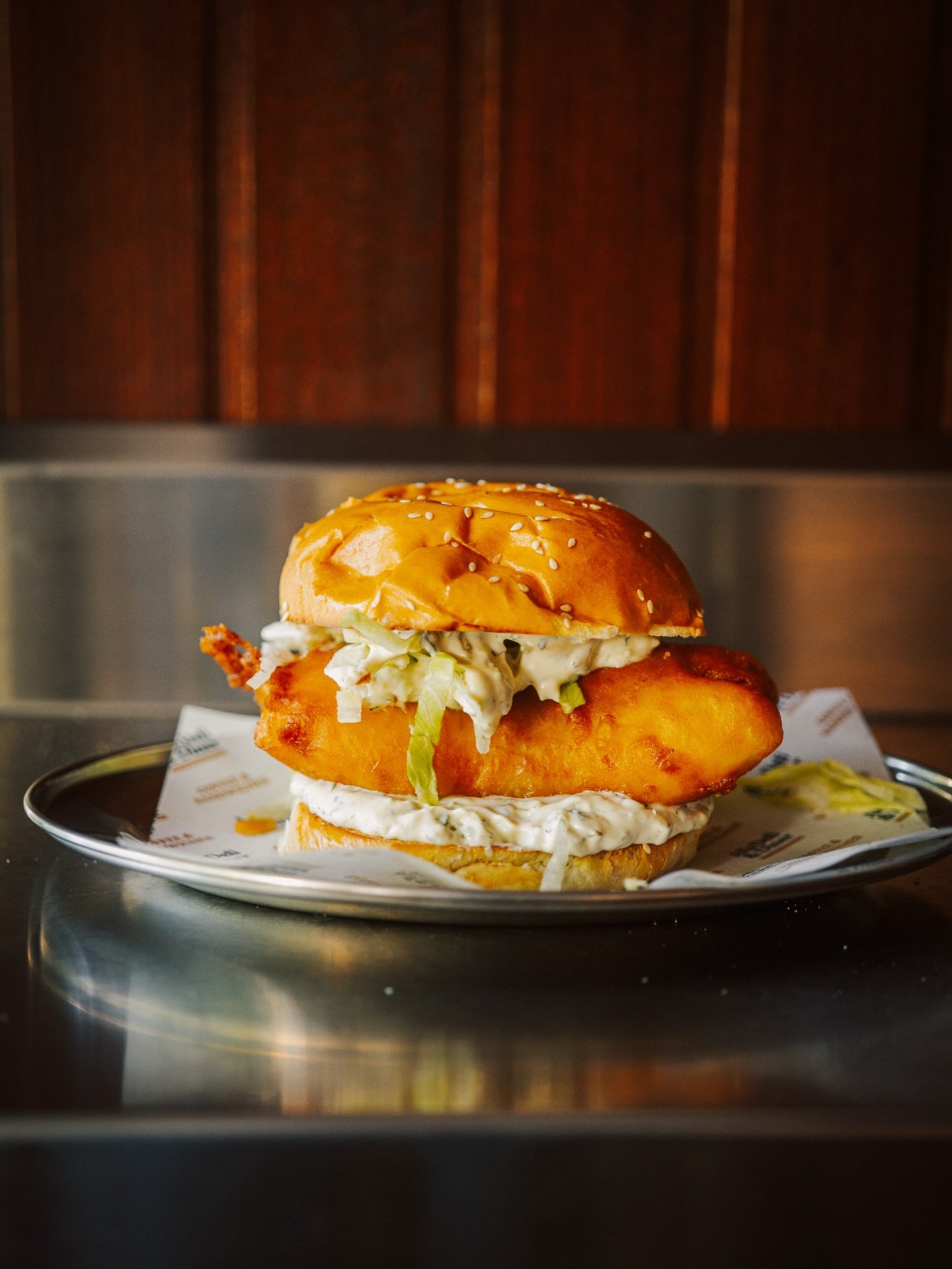 FISH
Beer battered ling, lettuce &amp; tartare on a milk bun.
