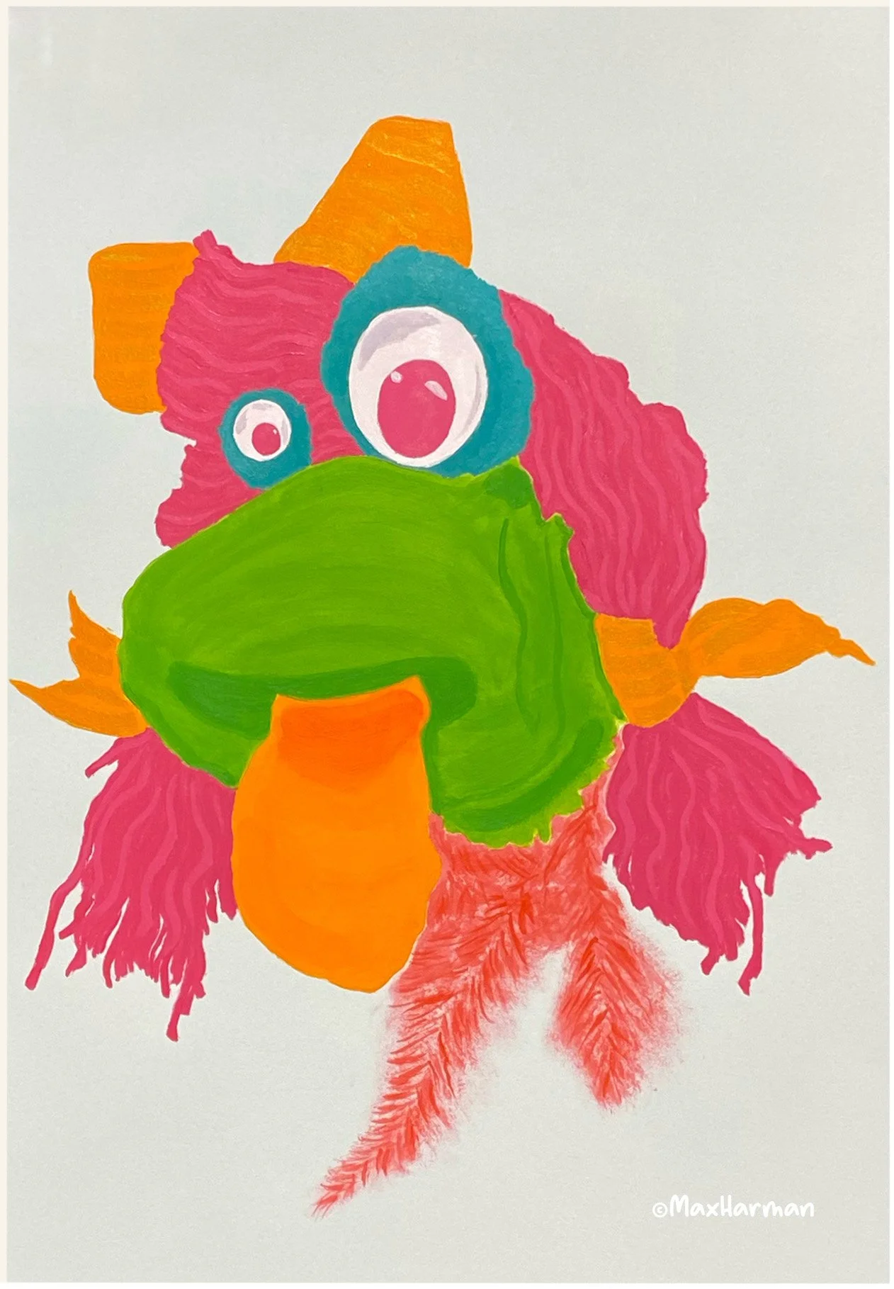 Sock Puppet #2, Acrylic on watercolour paper, block mounted 48x33cm