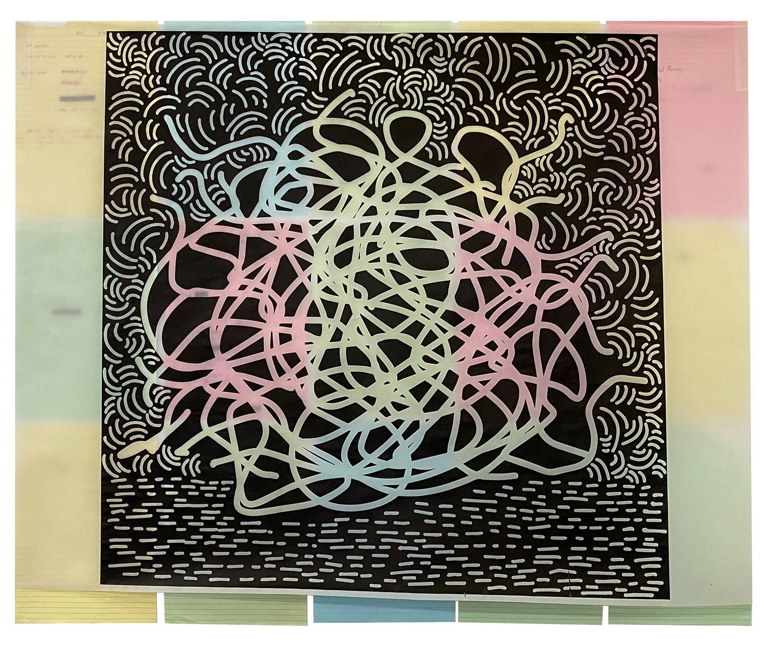 Large scale digital print on architect tracing paper over found coloured papers (approx 90x120cm)