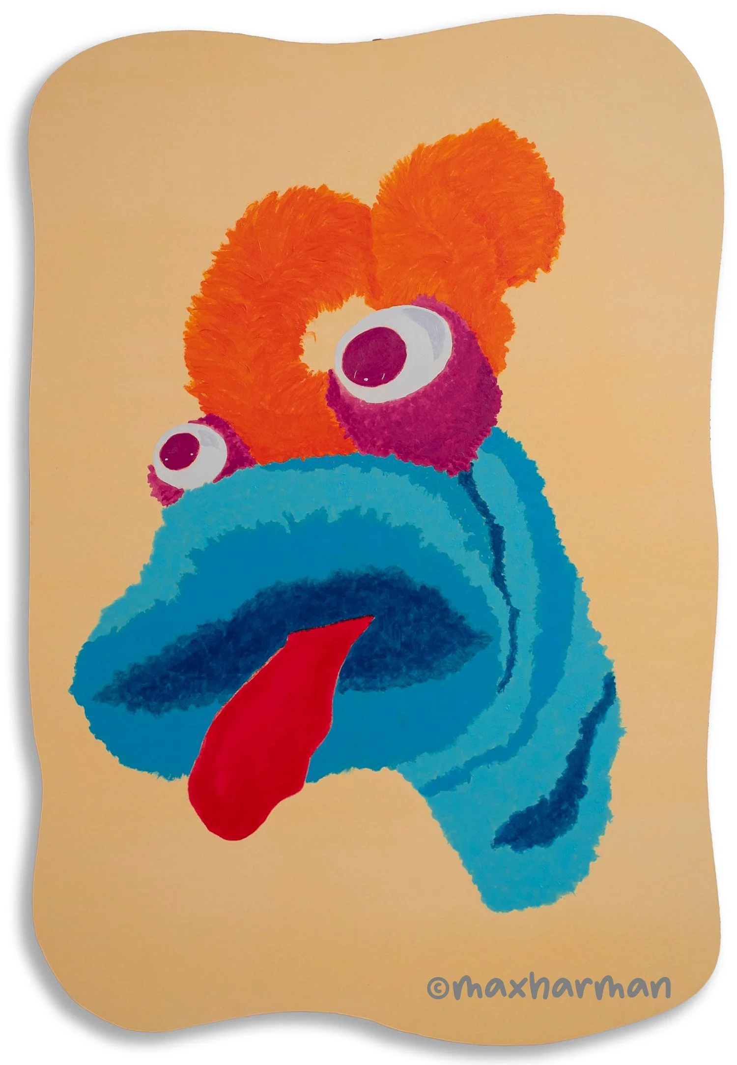 Portrait Sock Puppet #4, Acrylic paint, block mounted 51.5x34.5cm