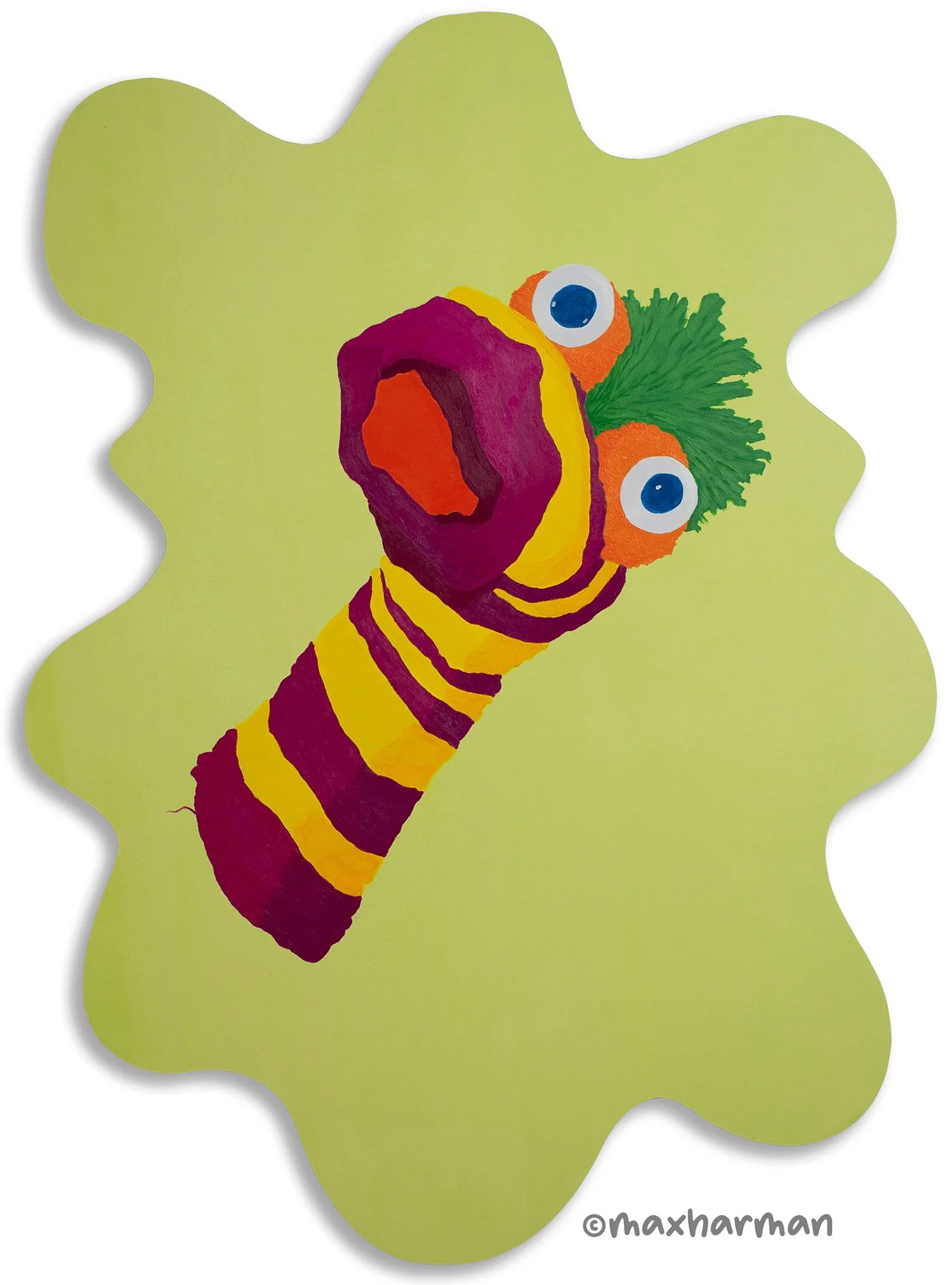 Portrait Sock Puppet #6, Acrylic paint, block mounted 68.5x50cm