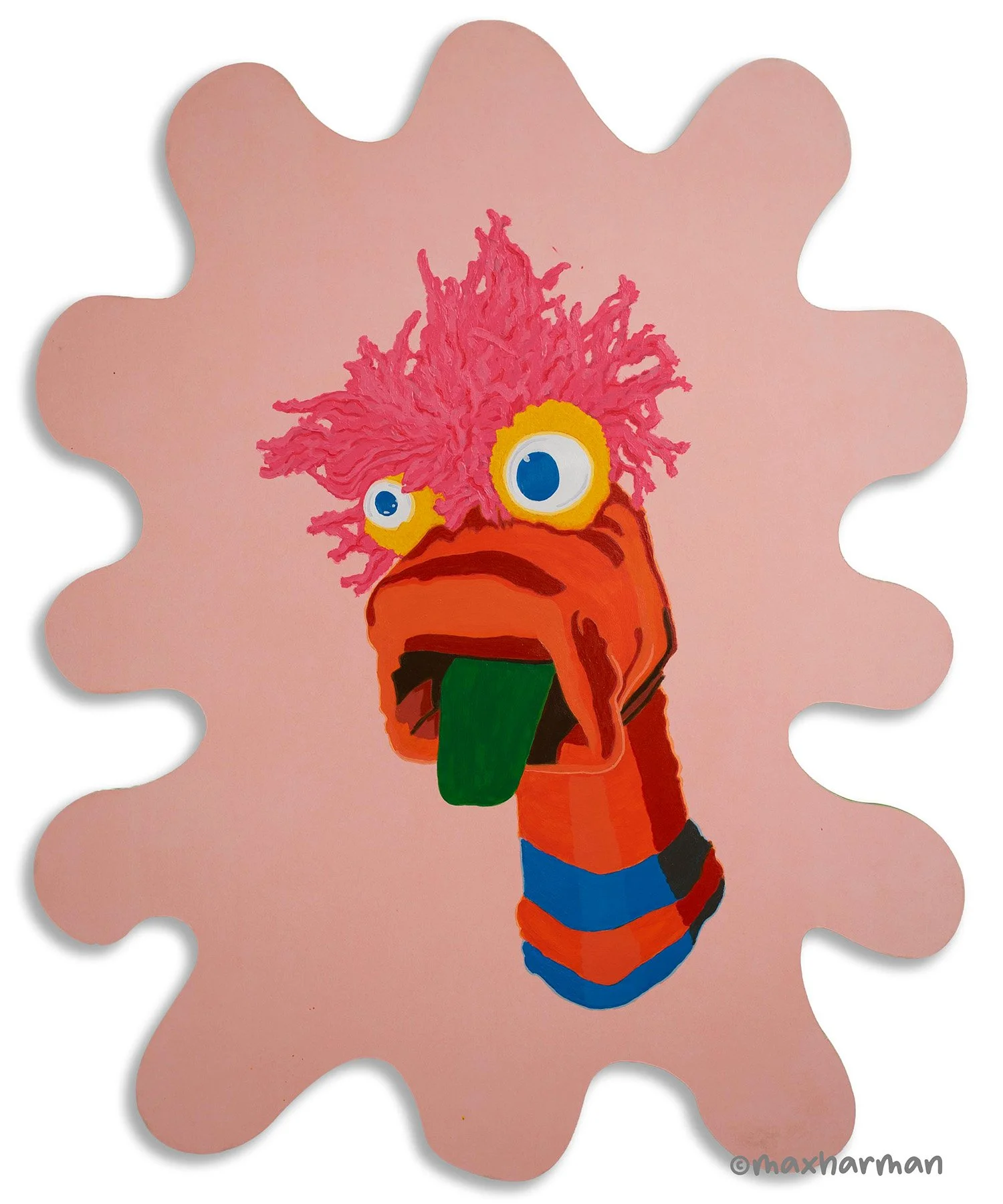 Portrait Sock Puppet #12, Acrylic paint, block mounted 66x53.5cm