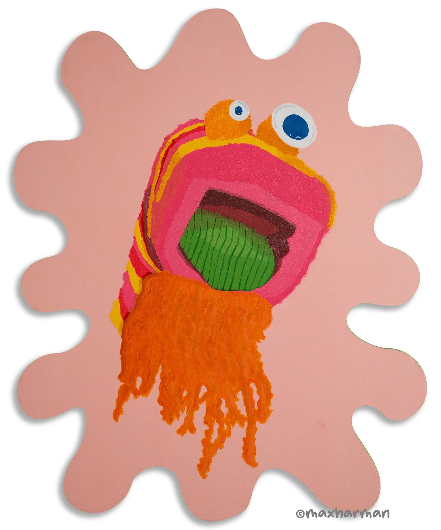 Portrait Sock Puppet #11, Acrylic paint, block mounted 66x53.5cm