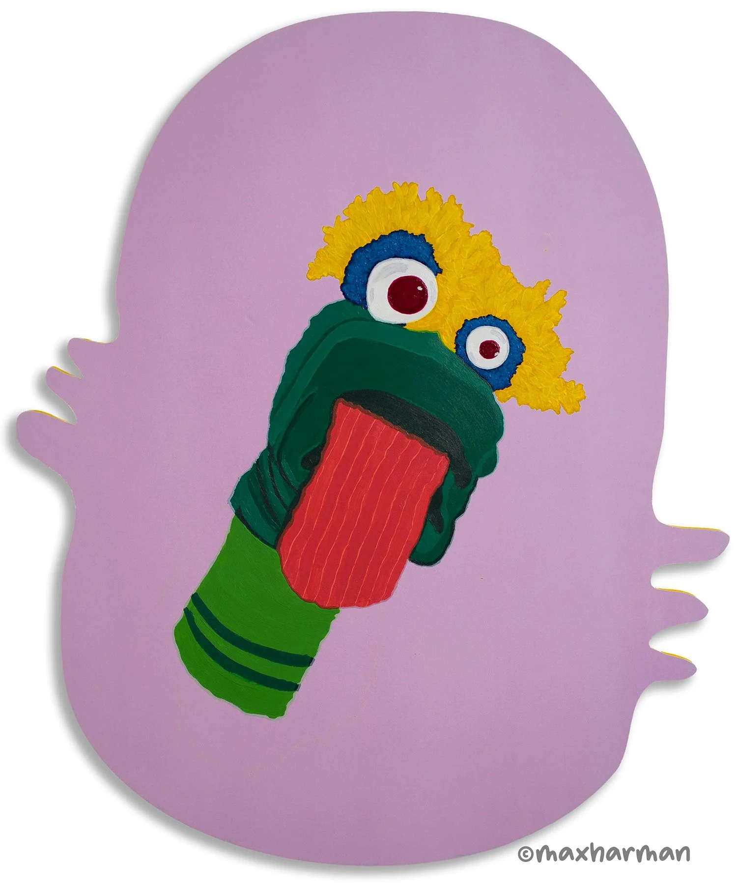 Portrait Sock Puppet #9, Acrylic paint, block mounted 60x50.5cm