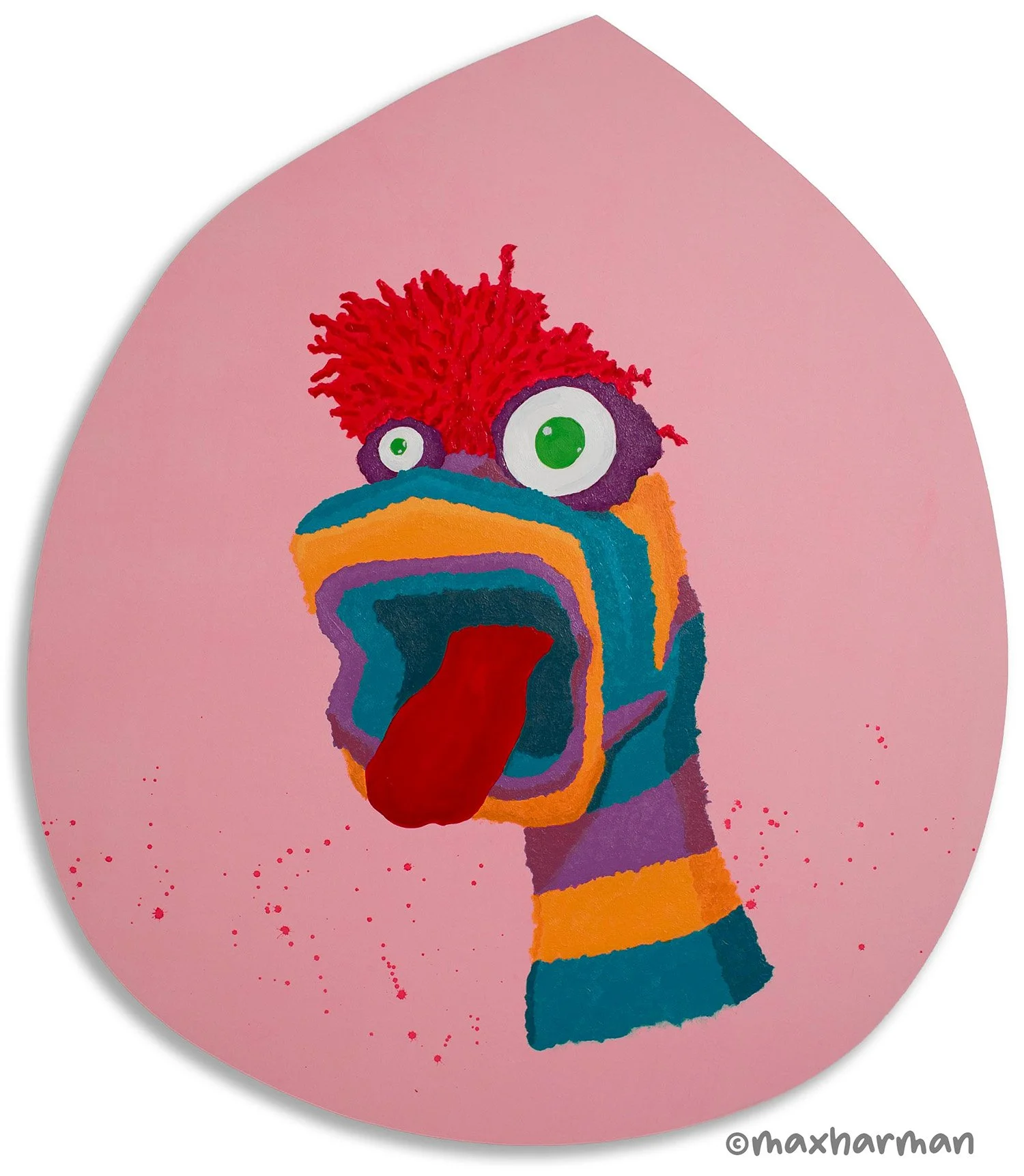 Portrait Sock Puppet #8, Acrylic paint, block mounted 56x48.5cm