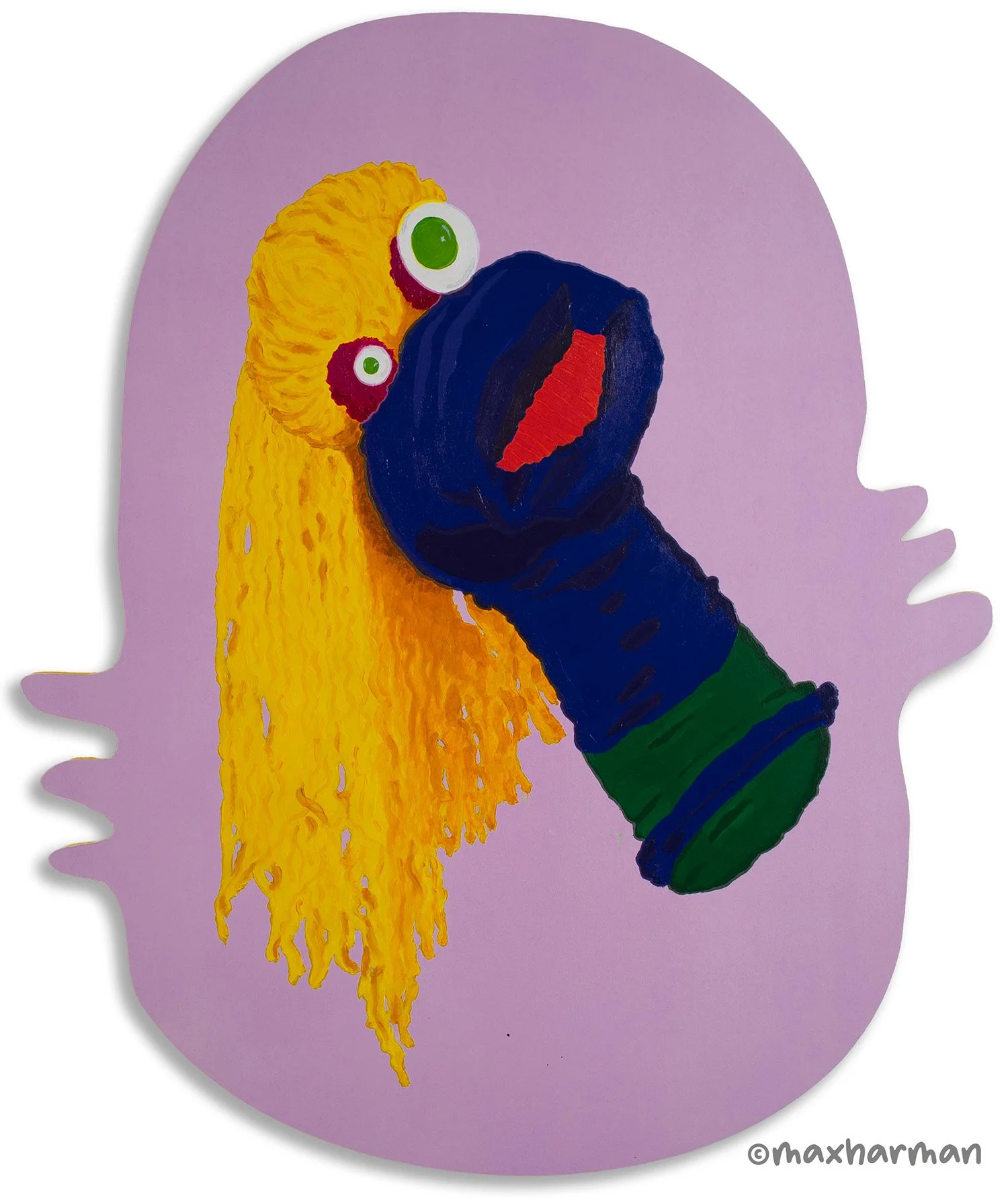 Portrait Sock Puppet #10, Acrylic paint, block mounted 60x50.5cm