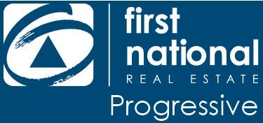 First National Real Estate Progressive logo with a stylized house icon and text