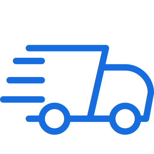 Icon of a blue delivery truck with motion lines indicating speed