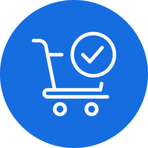 Shopping cart icon with a checkmark inside a circle