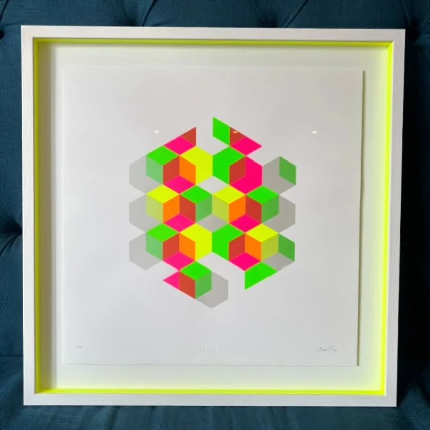Positively glowing! Here&rsquo;s my HEX screen print framed with neon yellow spacer from the talented @hfframing 

DM for enquiries

#neon #wallart #instagood #screenprinting