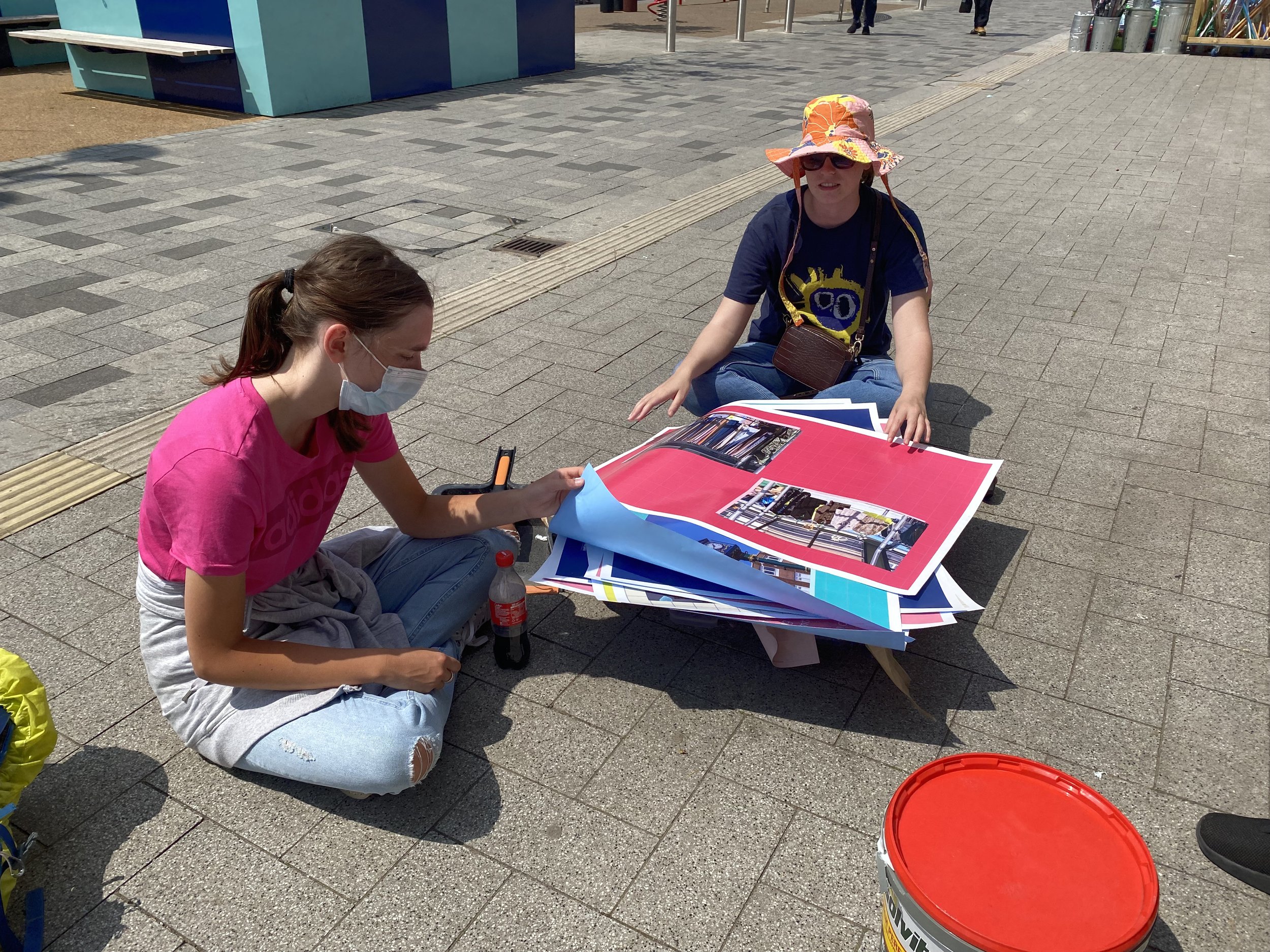 Images of the install of the exhibitions; all the students were involved in pasting up their work.