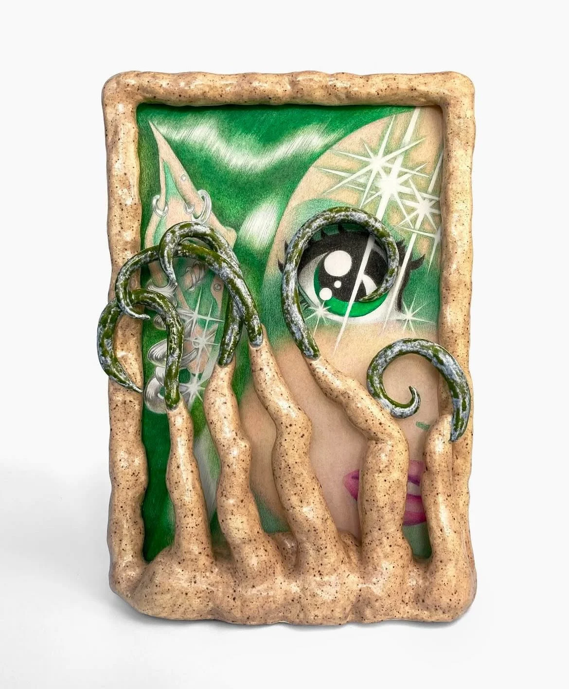 Swann Elfy Oil pastel, colour pencil with ceramic sculpture 39 &times; 28 x 11 cm by @kinderseele5 
.
.
.
.
.
.
.
.
.
#ceramics #ceramic #sculpture #contemporaryart #contemporaryceramics