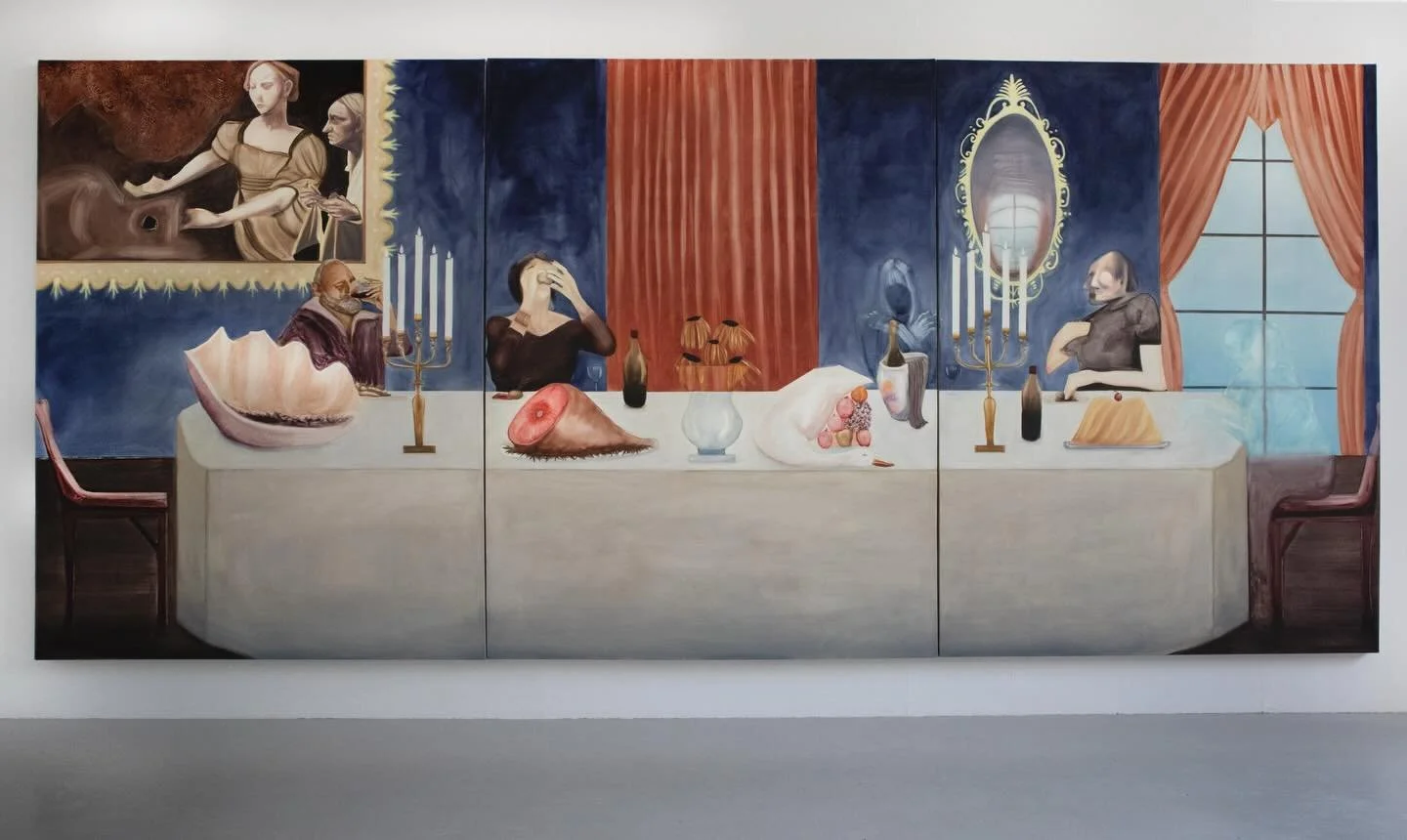 Auguries of Exit (450x200cm) by @yuliahapart is available through @superarts gallery. Send a dm or link in bio. Hap&rsquo;s work is a collage through paint, drawing from historical images, film stills, digital culture, and moments from her emotional 