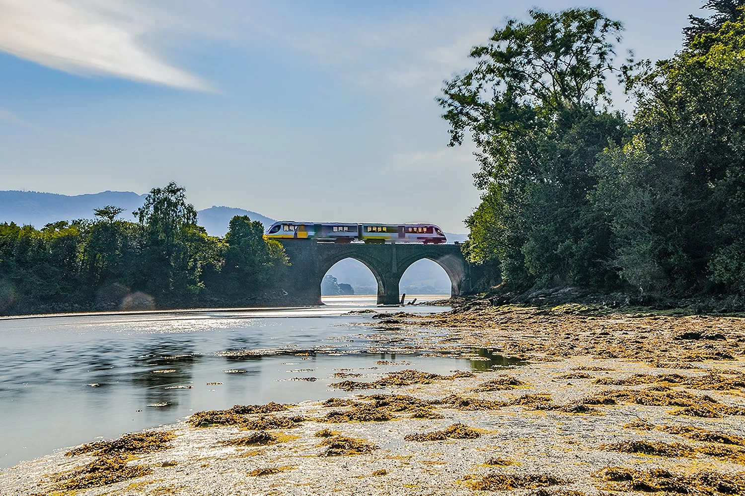 Vista del tren Feve llegando a las inmediaciones de Ortigueira, Galicia