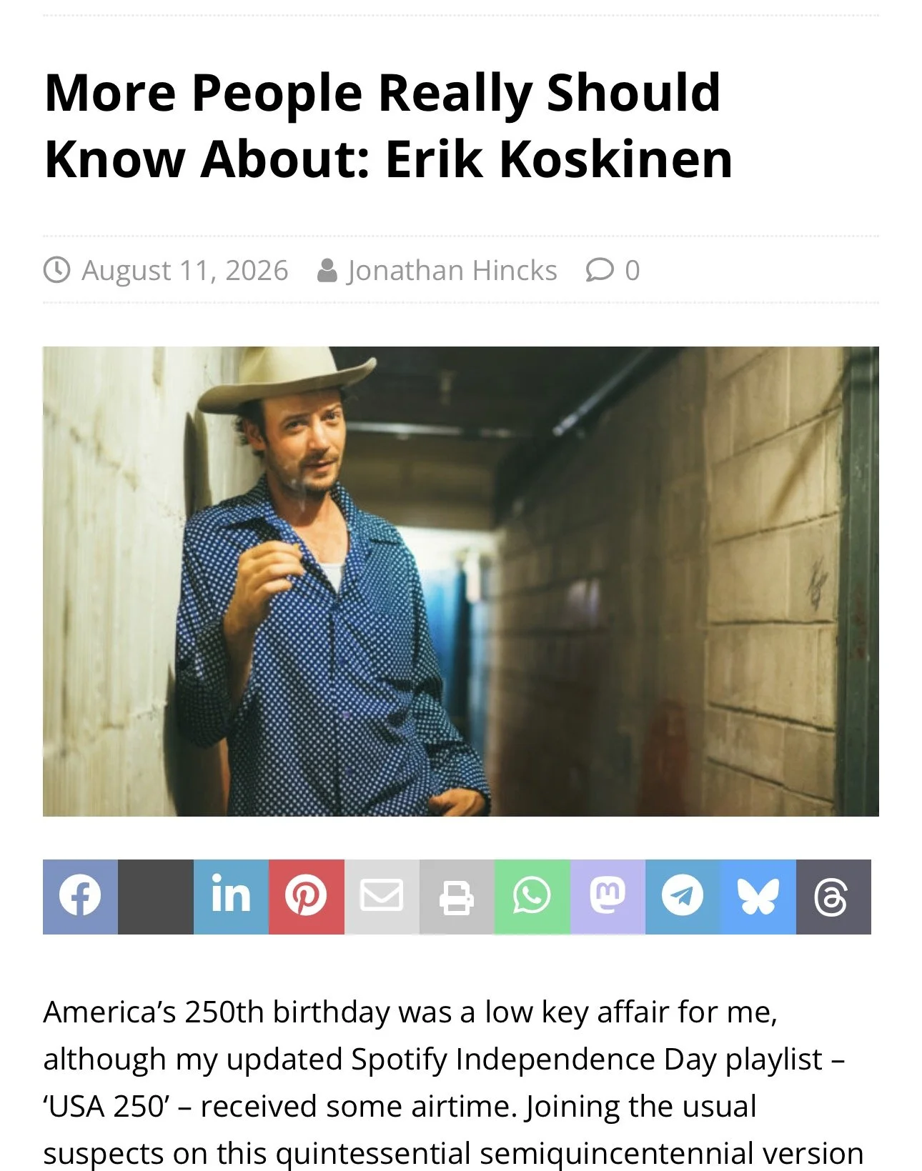 August 2026.  Featured in Americana UK