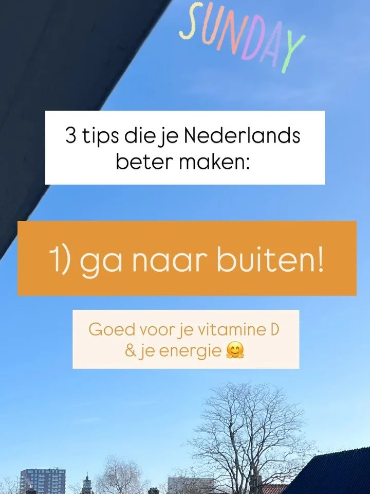 Zomaar 3 simpele tips om je Nederlands te verbeteren vandaag 🤗

(Nummer 1 is mijn favoriet ☀️)

Fijne zondag! 

Nabu academy - Nederlands voor vergevorderden (B2 &amp; C1)
🏡 Wij helpen je om je helemaal thuis &amp; jezelf te voelen in het Nederland