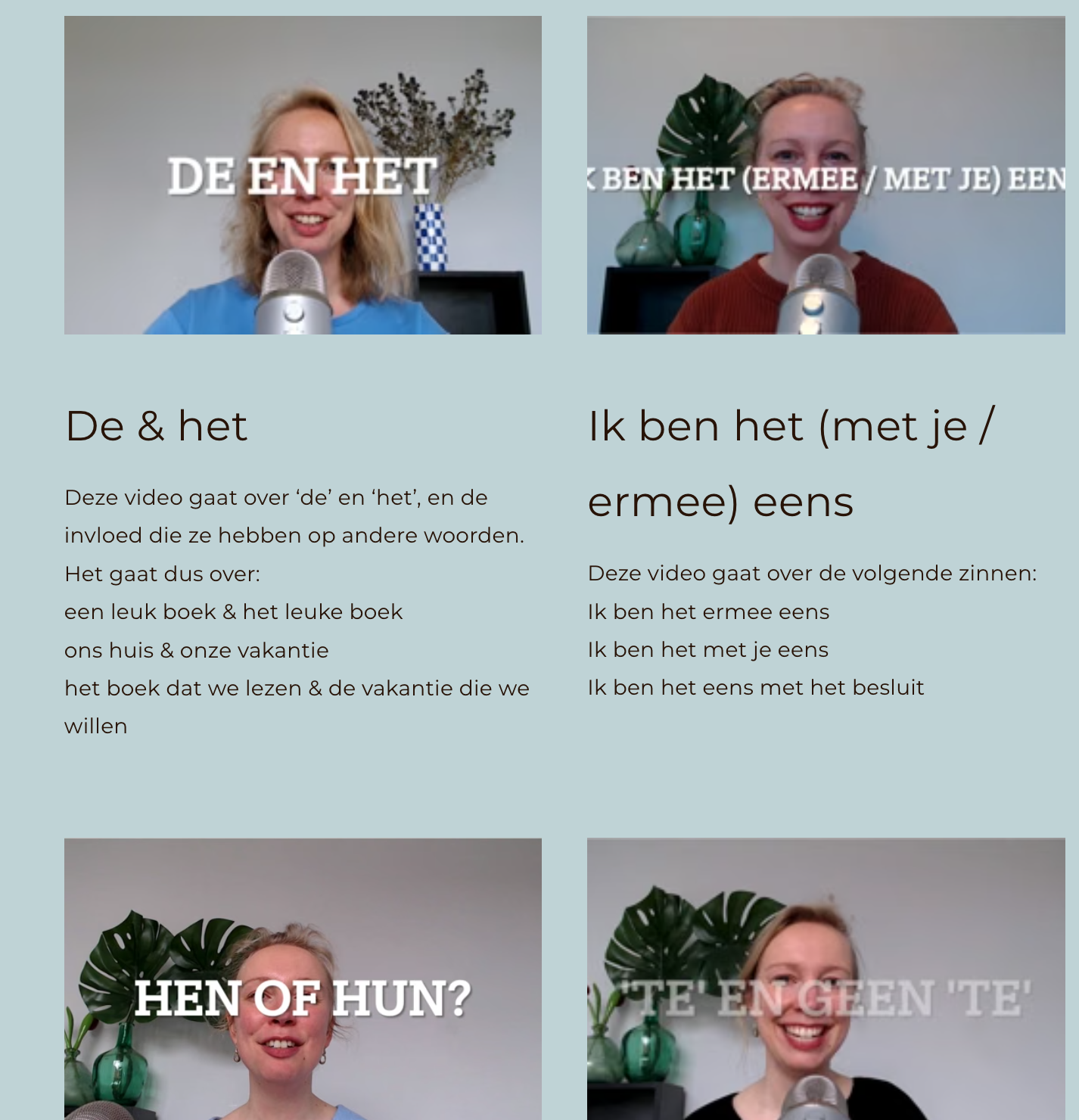 4 van de 20+ video's en opdrachten over grammatica, spelling & uitspraak