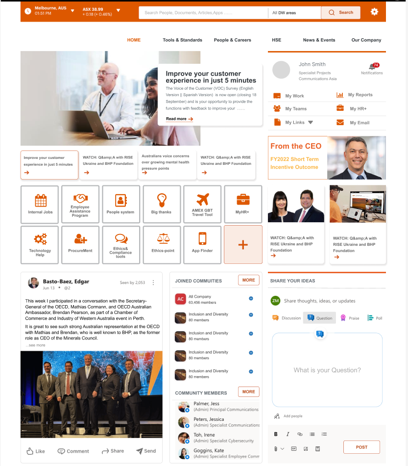Mining Client - Intranet homepage