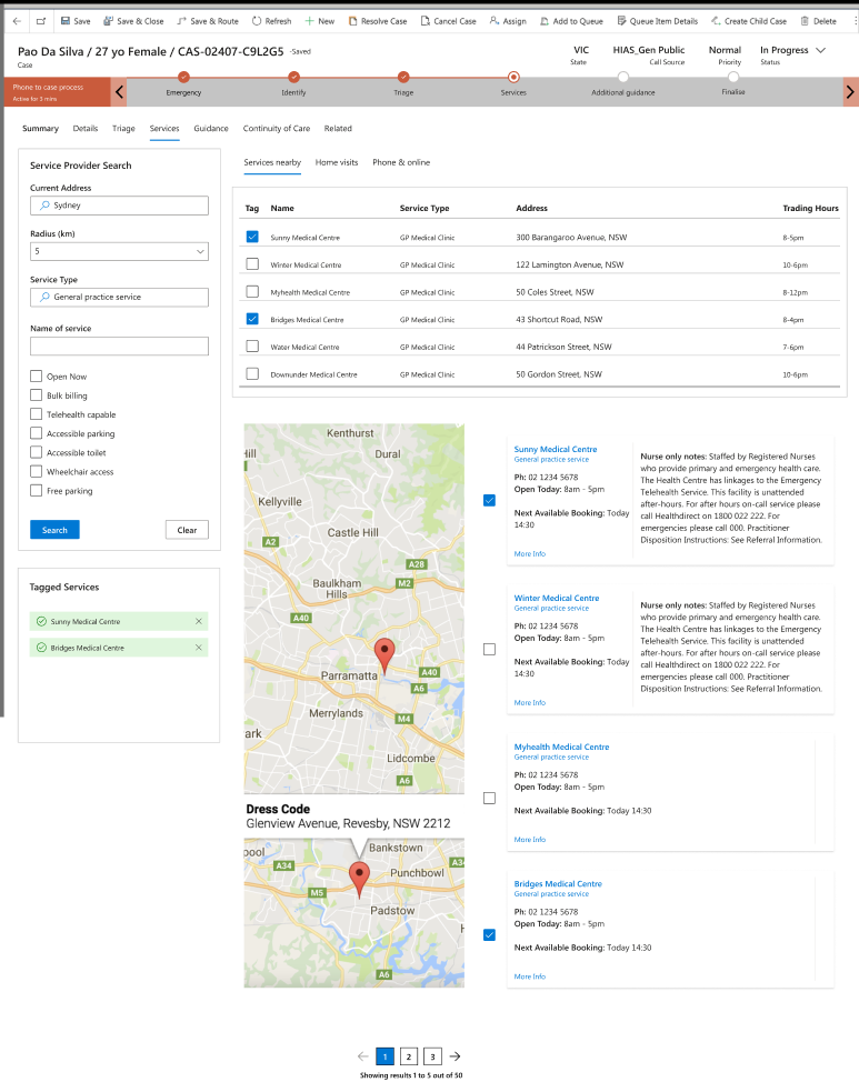 Healthcare Service Client - Service search page
