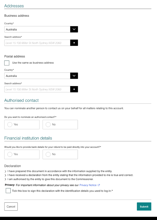 Government Finance Client - User form page